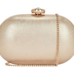 olga berg Marta Metallic Clutch in Gold Womens Purse Shoulder Handbag Photo 0