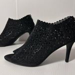 J. Rene Radita Satin Rhinestone peep top shooties heel shoe women size 9 M Black Photo 2