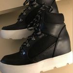 Madden Girl  women black leather platform wedge Negan sneakers US 7 Photo 1