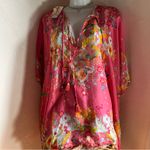 Johnny Was  Silk Kaftan Poncho Kimono Blouse One Size Pink Floral Butterfly Boho Photo 1
