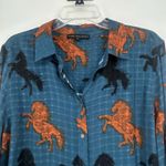 Jane and Delancey  Teal Horse Print Button Up Shirt Boho Western Long Sleeve Sz XL Photo 1