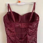 French affair Burgundy Floral Sheer Lace Push-Up Plus Size Lingerie Bodysuit Photo 5