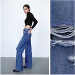 ZARA Ripped Wide Leg Jeans Photo 3