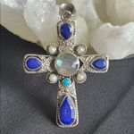 Nicky Butler NWOT labradorite & lapis lazuli cross pendant in 925 sterling Blue Photo 0