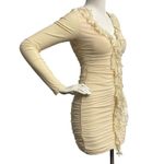 Oh Polly  Yara Ruffle Mini Dress Beige Fitted Long Sleeve Women's Size 6 Clubwear Photo 2