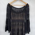Boston Proper  Goth Cowgirl Dress Womens 14 Black Nude Lined‎ Crochet Bell Sleeve Photo 1