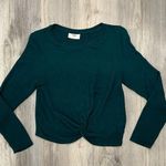 Ivoire Dark Green Long Sleeve Cropped T Shirt Front Twist Top Rayon Size L Size L Photo 0