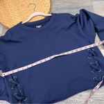 Aerie  navy blue lace up‎ boxy semi cropped sweatshirt Photo 2
