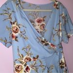 Light Blue Wrap Dress XL Rose Floral Print Short Sleeve V Neck Ruffle Hem Photo 1