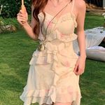 Japanese Kawaii Pastel Yellow Pink Floral Flower Ruffle Chiffon Mini Dress Size XS Photo 0