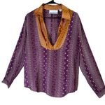 Robert Graham Women’s 100% Silk Blouse Top Purple Orange Boho Wearable Art Sz L Photo 1
