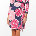 Lilly Pulitzer Augusta Floral Faux Wrap Dress Pink Blue Long Sleeve Photo 0