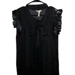 Papaya Women's Black Ruffle Button Mixed Media Blouse Size M Photo 0