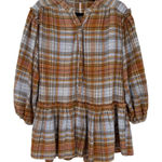 Free People  Alexa Plaid Mini Dress Long Sleeve‎ Ruffle Hem Button Front Size XS Photo 0
