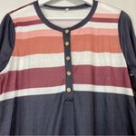 Women’s Long Sleeve Button Down Striped Henley Tee Blue & White Size Large NWOT Photo 3