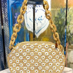 Sézane Isabelle Raffia Embroidered Daisy Bag Chain Flowers Cream White EUC Photo 0