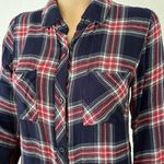 Rails Navy Blue & Red Plaid Flannel Button Front Long Sleeve Shirt Dress Size XS Photo 3