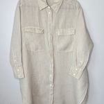 ZARA Women's Safari Shirt Size Small Linen Oversized Tan Long Sleeve Button Up Photo 0