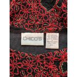 Chico's Vtg  Acetate Floral Tank Top Shell Size 1‎ Black & Red Holiday Old Money Photo 5