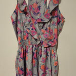 Collective Concepts  Gray And Pink Floral Dress with Ruffle Accents Size Large Photo 0