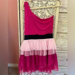 Say What? Vintage Y2K pink black shoulder tiered high school musical ruffle toile dress L Photo 2