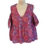 Lucky Brand  Cold Shoulder Floral Print Boho Blouse - Size Large NWOT Photo 2