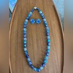 Vintage Western‎ Germany Blue Iridescent Plastic Faceted Necklace & Earring Set Photo 1