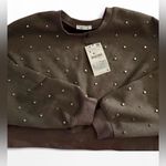 ZARA  Women's Brown Studded Crewneck Sweater Photo 2