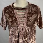 Entro Crushed Velvet Mocha Dusty Rose Shimmery Lace up Front Top Tunic M… Photo 1