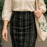 Banana Republic  Sloan Pencil Skirt Black White Stripe Size 4 Photo 0