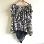 Free People ‎ bodysuit floral lace trim Ruched cuff Photo 3