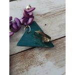 Vintage Clip On Earrings Teal Triangle with Purple Dangles Large Statement Photo 4