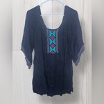 Roxy  Women’s Embroidered Boho Sunset City 2 Black Mini Dress with Bell Sleeves Photo 2