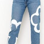 Levi's NEW  501 Crop Paint Number Flower Wavy Lined Straight Denim Blue Jeans 24 Photo 0