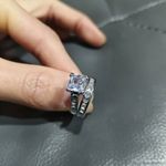 2pcs/set Silver Princess Cut engagement ring set size 10 Photo 3