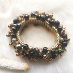 VINTAGE Beaded Mid Century Vintage Stainless Accordion Bracelet Black Photo 1