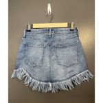 Celebrity Pink  Skirt Womens 3/26 Blue Denim Fringe Hem Mini Stretch Medium Wash Photo 1