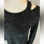Loft Ann Taylor  Sweater Dress Black Speckled Long Sleeve cold Shoulder petite XS Photo 3