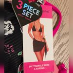 Betsey Johnson  Black Hot Pink Floral Rose Lips Bikini Ooh La 3 Pc Set Sarong NEW Photo 3