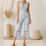 Foxiedox Lace V-Neck Cropped Jumpsuit in Ice Blue Photo 9