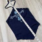 Y2K Halter Tank Top studded rose handkerchief womens Navy Blue (medium) dark vtg Photo 5