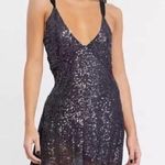 Free People  Gunmetal Gray Gold Rush Mini Sequin Dress M Photo 1