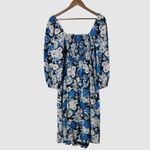J.Crew Linen Daydream Midi Dress Large Zinnia Floral Blue Smocked Puff Sleeve Photo 5