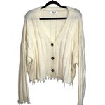 Double Zero Cream Thick Knit Ribbed Frayed Hem Sweater Cardigan Photo 0