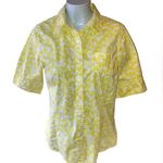 L.L.Bean Women's White & Yellow Butterfly Short Sleeve Button Down Shirt Photo 0