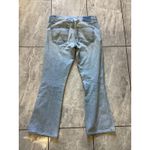 AMO Jane Sweet Cheeks Jeans Womens 27 Blue Flared Distressed Stretch Made USA Photo 2