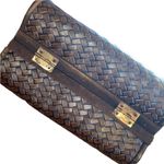 Vintage Durable Japanese Weaved Brown Bamboo & Leather Purse/Bag Latch Photo 3