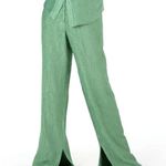 Nanushka Tabbie Green Metallic Crinkled Viscose Wide Leg Plisse Crepe Trousers L Size L Photo 4