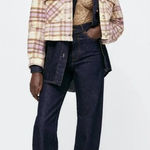 ZARA  Cropped Plaid Jacket Shacket‎ Purple Cream Size Large Photo 0