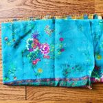 Anthropologie Moksha Wool Floral Paisley Rectangular Turquoise Scarf Photo 4